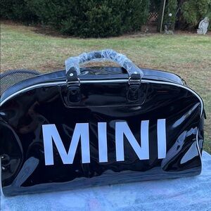 BMW/ MINI Cooper Black Patent Leather Weekender/Duffle Bag